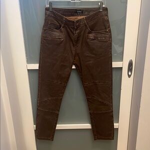 Cotelac Brown Coated Moto Skinny Jeans, 1